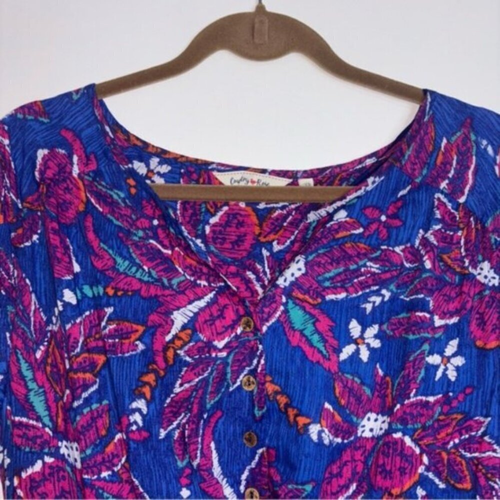Country Rose Blue Floral Midi Dress Size 12 Sleeveless Boho Print Coastal Office - Picture 5 of 10